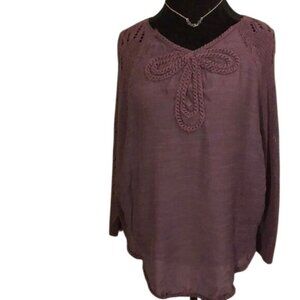 NWT Women’s Purple Semi-Sheer Tunic Sweater Crochet Sleeves & Back